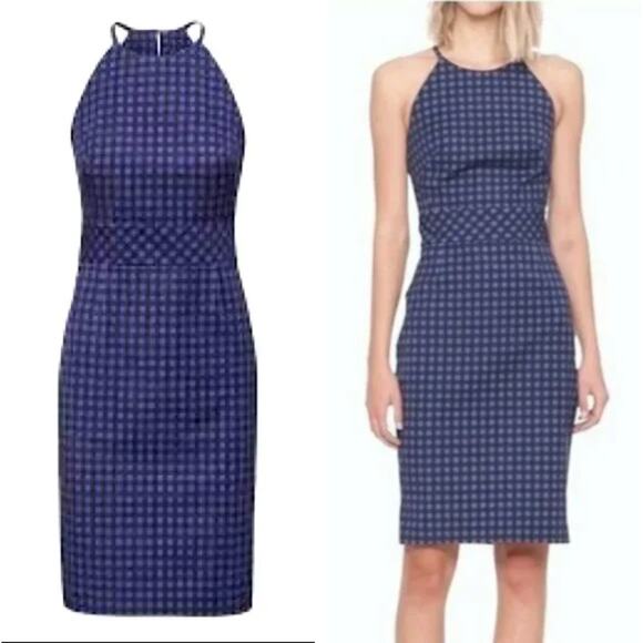 NWT Banana Republic Denim Gingham Halter Bodycon Dress Picnic Sexy sz 4 Party - Picture 1 of 11